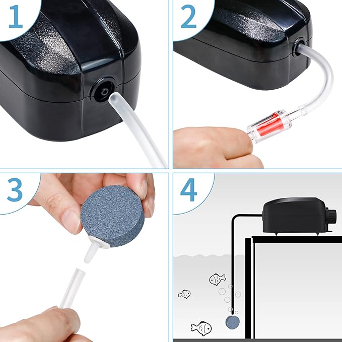 Uniclife Aquarium Air Pump Dual Outlet Fish Tank Aerator with Accessories for 5-200 Gallon Tank