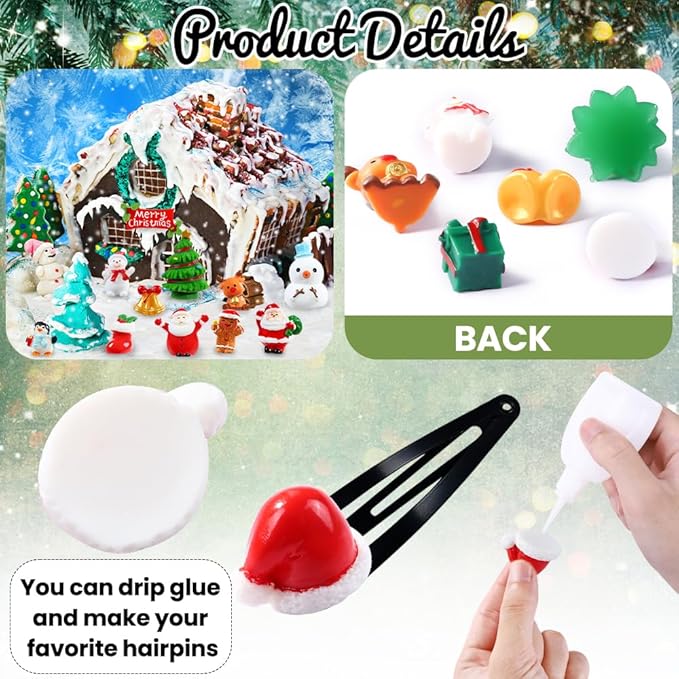 DIYDEC 32Pcs Christmas Miniature Figurines, Mini Resin Figurines to Hide Small Resin Santa Claus Snowman Xmas Trees Animals for Xmas Goodie Bag Fillers Winter New Year Holiday Party Favors Decorations