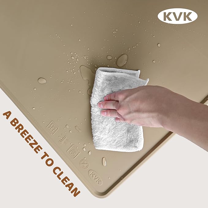 Extra Extra Large Silicone Dog Food Mat 39.4×43.3in and 128oz Silicone Bag Set, Super Size Waterproof Pet Feeding Mat & Container, Non-Slip, Chew-Resistant Floor Protection (Taupe&Orange)