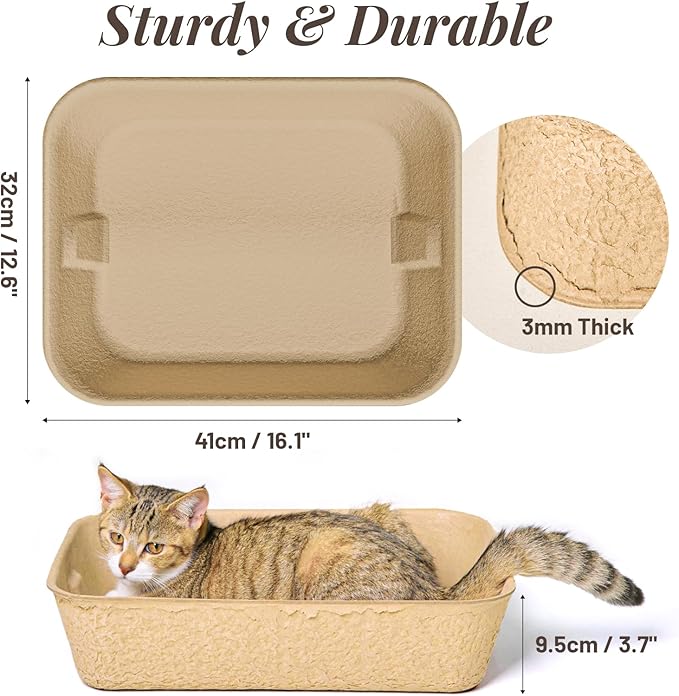 10 Pack Disposable Cat Litter Boxes, Durable Leak-Proof Cardboard Kitty Litter Trays for Temporary Use, Litter Box Liners & Travel, Ideal for Picky Cats