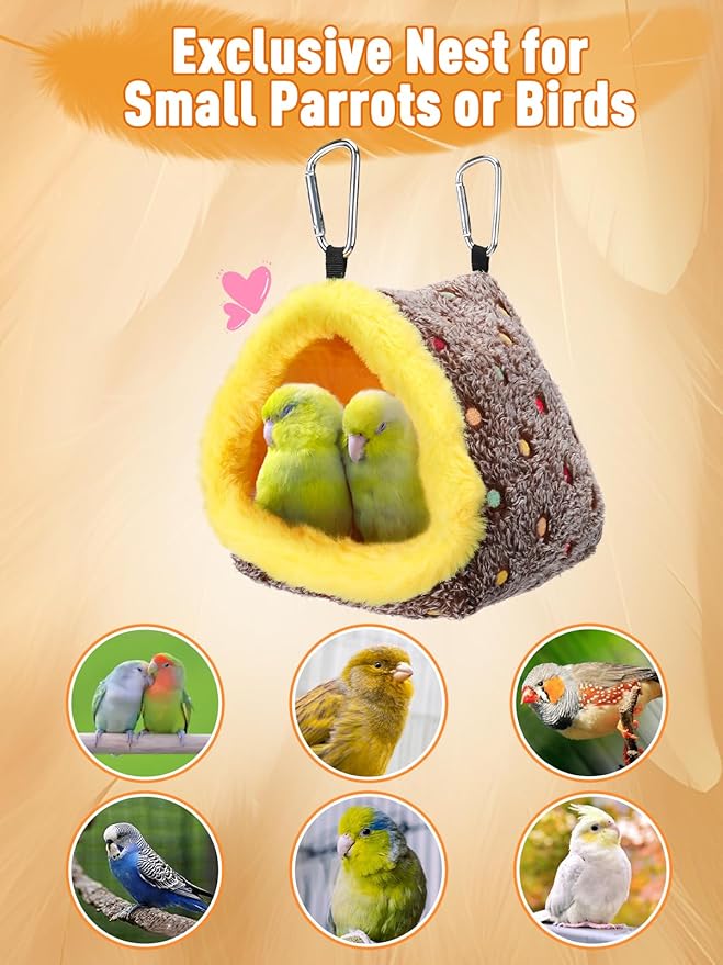 Small Winter Warm Bird Nest for Cage - Comfortable Bird Bed with Support Board, Hanging Hammock Shed Hideaway Hut Gift for Macaws African Grey Amazon Parrots