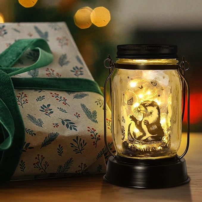 Otter Gifts for Women/Men River Otter Lovers Solar Lantern Mom Birthday, Mothers Day, Christmas Gifts, Animal Solar Garden Decoration Outside for Yard, Patio,Backyard,Porch