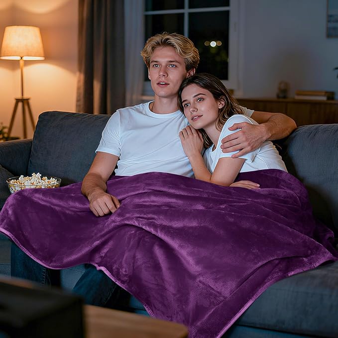 LOOBANI Waterproof Blanket for Bed: Reversible Soft Flannel King Size Bed Blanket 85" x 108", Waterproof Dog Blankets for Large Dogs, Spill-Proof Cover for Furniture Protection, Movie Time, Purple