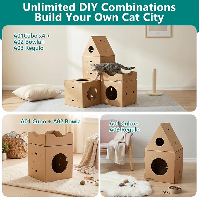 Modular Cardboard Cat Condo System, Triangle Cat Tunnel Module, Foldable Stackable DIY Cat House for Indoor Cats