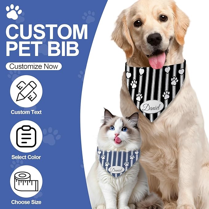 Personalized Dog Bandana Custom Name & Design, Premium Custom Dog Bandana for Small Medium Large Dogs, Soft Fabric Pet Scarf Personalized Pet Accessories Gift (Premium Elegant, X-Large)