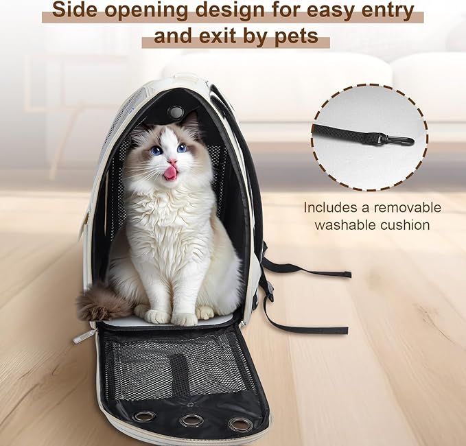 Airline Approved Cat Carrier Backpack - Ventilated Breathable Mesh for Small Dogs & Cats (15lbs), Soft Sided Dog Backpack for Hiking, Camping, Travel & Vet Visits with Padded Straps (White)