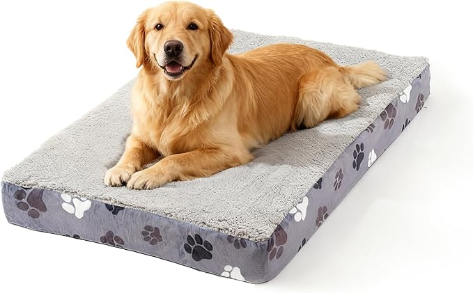 Waterproof Orthopedic Dog Bed for Extra Large Dogs 41x27x4 Inch - Egg Crate Foam Pet Crate Bed with Removable Washable Cover, Plush Top Anti-Slip Bed Mat, Dark Grey