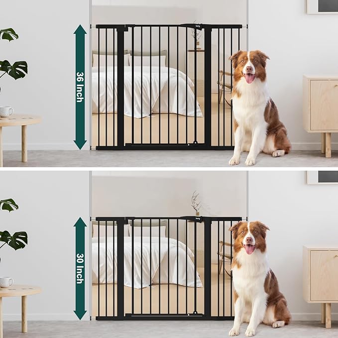 keny 36" Extra Tall Baby Gate for Doorways, Fits Openings 29.7" to 46" Wide, Auto Close Pressured Mounted Dog Gate for Stairs, No Drilling Easy Install Pet Gate, Black