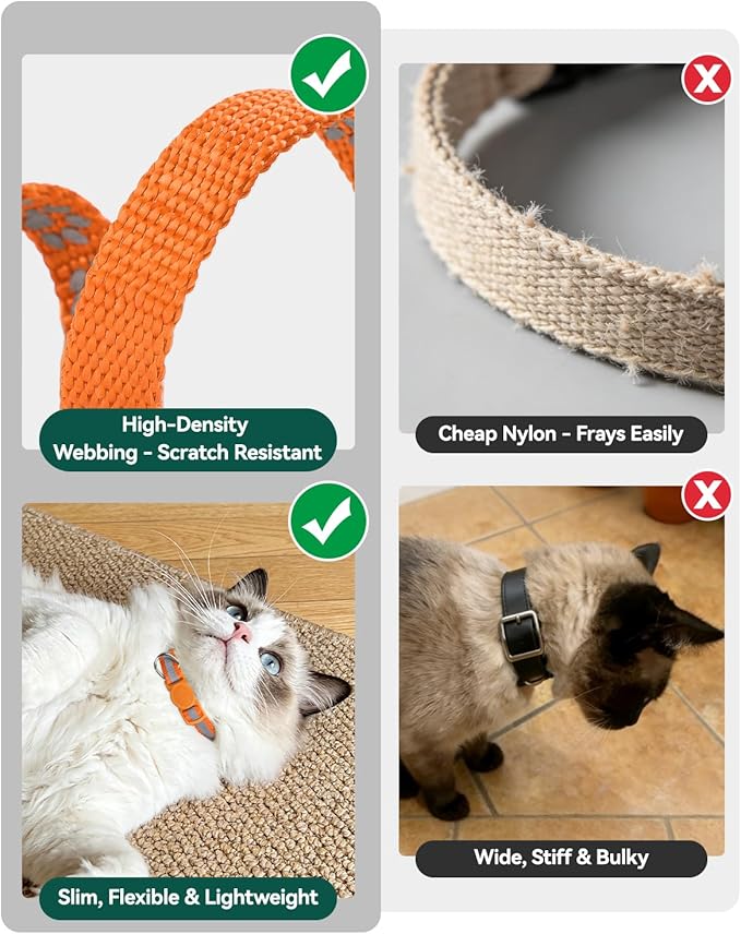 Joytale AirTag Cat Collar 2 Pack with Breakaway Safety Buckle, Reflective Cats Collar with AirTag Holder, Adjustable 7.5-12.5 Inch, Anti-Fraying Lightweight for Girl Boy Kitten, Orange