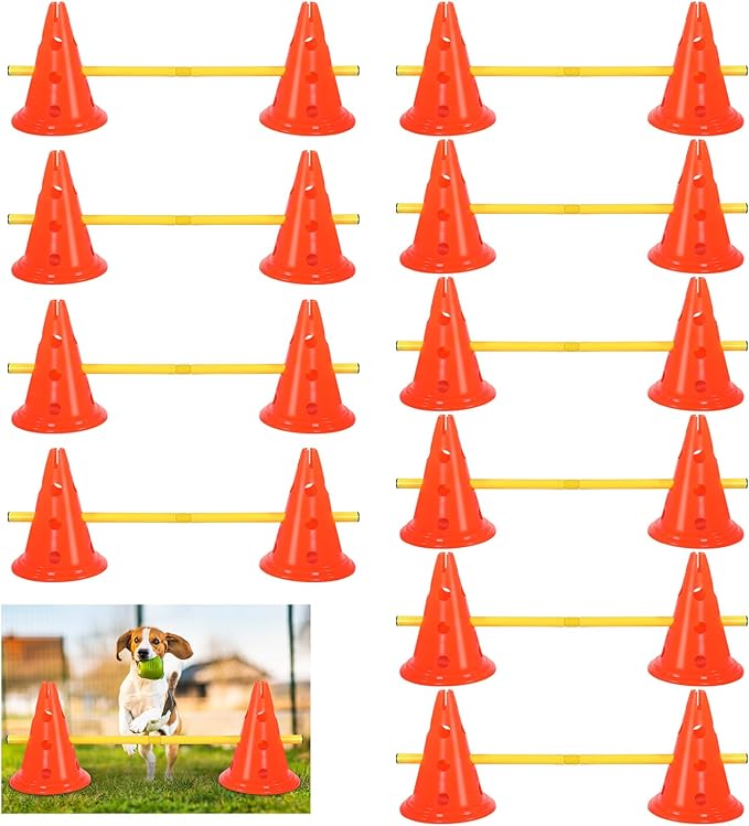 10 Sets Dog Agility Hurdle Cone Set 20 Pcs Exercise Cones with 10 Pcs Rods Adjustable Obstacle Portable Agility Training Equipment Canine Pole(Orange and Yellow)