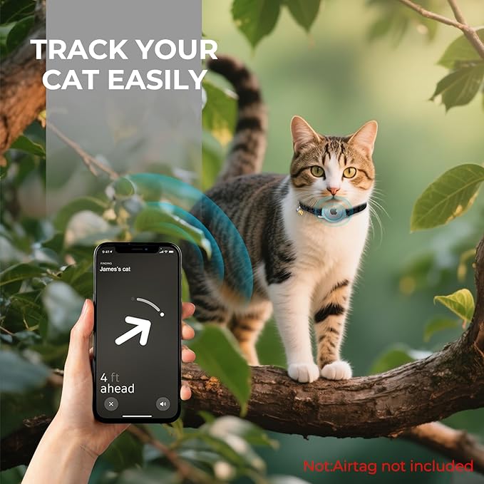 AirTag Cat Collar, Breakaway Cat Air Tag Collar, Reflective Cat Collar with AirTag Holder and Bell, [Lightweight & Scratch Resistant] Adjustable Comfortable GPS Pet Collar for Cats Kittens, Black