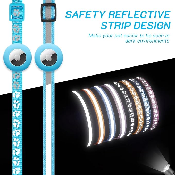 2 Pack Airtag Cat Collar Breakaway with Bell,Reflective Kitten Collar with Apple Airtag Cat Collar Holder,Adjustable 7-12In,Safety Buckle for Girl Boy Cats,Pet Supplies,Accessories,Gifts (Blue)