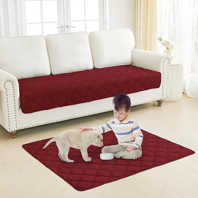 Smiry Waterproof Dog Bed Cover Blanket 68x82, Soft Reversible Pet Blanket, Washable Leakproof Cats Dogs Couch Cover for Sofa, Couch, Furniture, Wine Red/Beige
