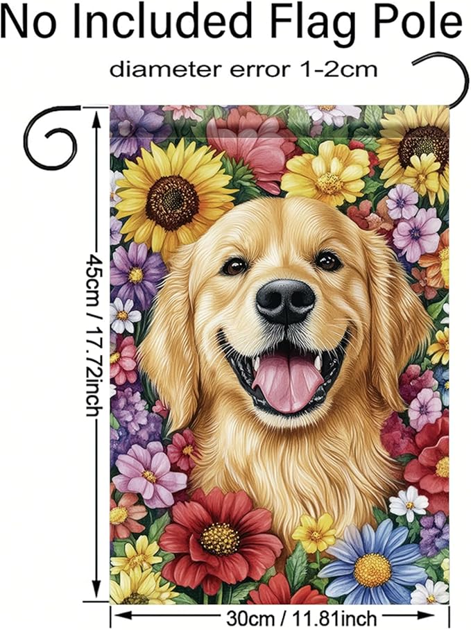Golden Retriever Garden Flag 12x18 Inch Dog with Colorful Flowers Outdoor Banner Cute Pet Yard Decor Spring Summer Double Sided Welcome Flag for Lawn House Decoration Dog Lovers Gift