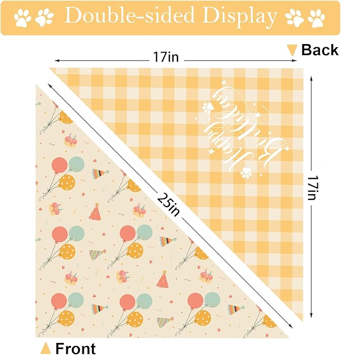Happy Birthday Dog Bandanas, Double Sided Adjustable Birthday Party Pet Decorations 2 Pack Triangle Bibs Cat Scarf Set