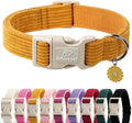 Cute Corduroy Dog Collar - Mustard Yellow Adjustable Dog Collars for Medium Dogs 25-50lbs, Fade-Proof with Secure Snap & Little Charm, Christmas Birthday Gift, M
