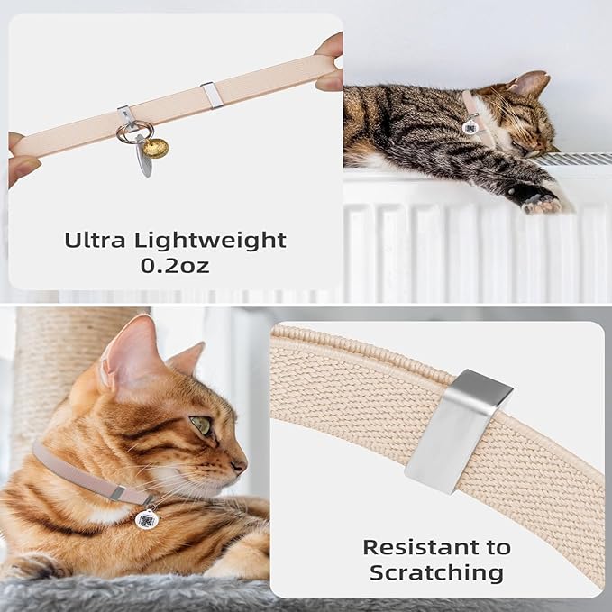 Cat Collar with Bell, Stretch Elastic Quick Release, Non Breakaway Lightweight Kitten Collar for Girl Boy Cats, Pet Supplies,Gifts,Accessories, Khaki