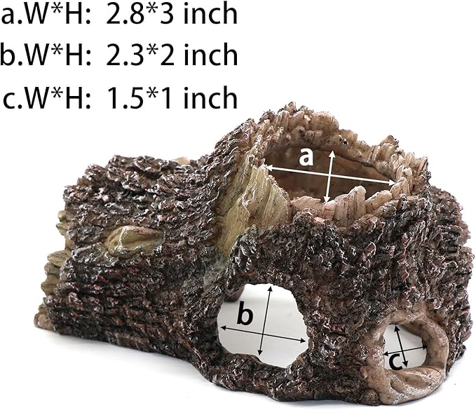 Tree Trunk Cave Aquarium Decoration Reptile Cave Climb Hideout Hideaway, Betta Log Resin Wood House Fish Tank Decorations for Betta Fish, Shrimp, Lizards, Leopard Gecko