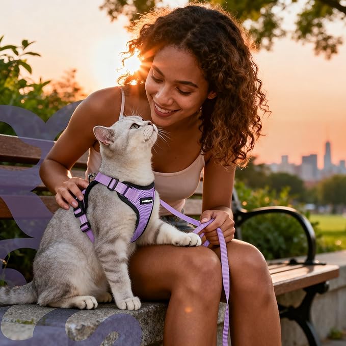 rabbitgoo Cat Harness and Leash for Walking, Escape Proof Soft Adjustable Vest Harnesses for Cats, Easy Control Breathable Reflective Strips Jacket, Light Purple, XXS