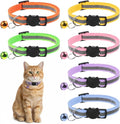 TIESOME 6 Pcs Reflective Cat Collar with Bell, Breakaway and Safe Collars for Cats, Nylon, Pet Collar Mixed Colors Adjustable 7.8-12.6 Inch