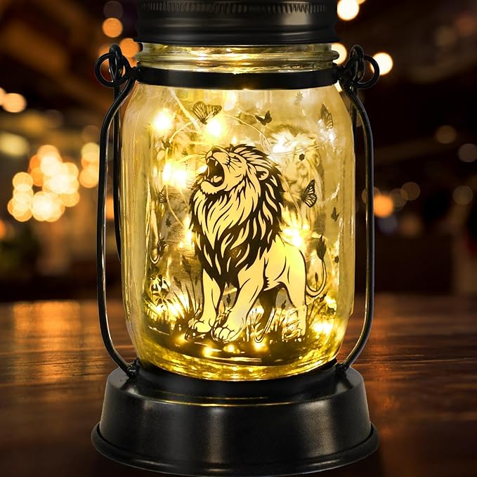 kyoryuger Lion Gifts for Women/Men Lion Solar Lanterns Mom Birthday Animal Simba Lovers Lantern Animal Memorial Lights Solar Garden Decoration for Yard, Patio,Backyard,Porch Torches, Home Decor