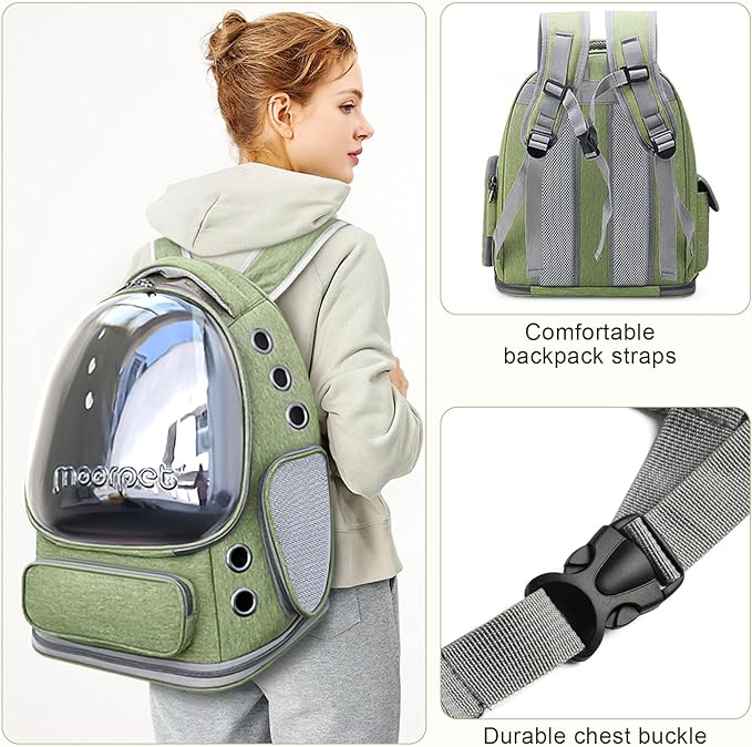 Cat Backpack Carrier, Breathable Cat Carrier Large Space Bubble Pet Backpack for Kitty Small Dog, Foldable Airline Approved Pet Travel Carrier for Travel Hiking (Green, 20 lbs)