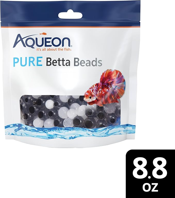 Aqueon PURE Betta Beads, Water Care for Unfiltered Aquariums, Maintains Clear Water and Helps Breakdown Organic Sludge, Black & White