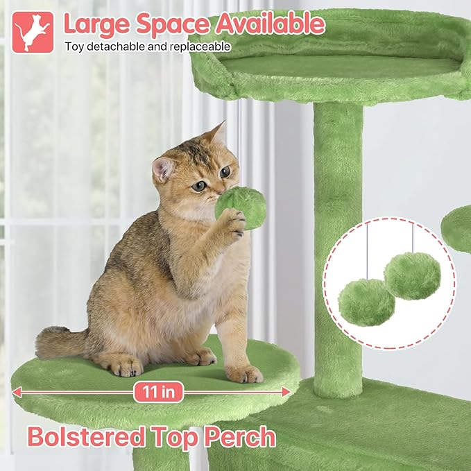70in Cat Tree Cat Climbing Tower with Scratching Post, Cats House Perch Kitten Tree Condo Wood Playhouse, Pet Trees Tower for Indoor Cats, Green
