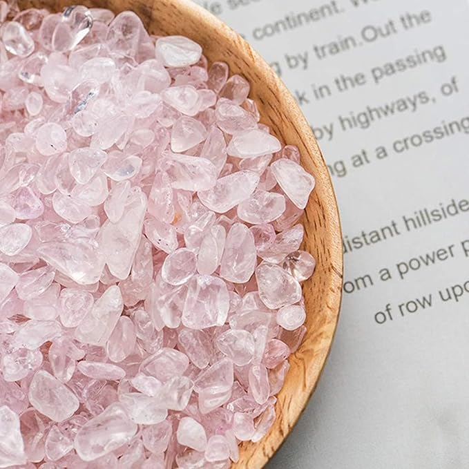 JOHOUSE Rose Quartz Crystals, 1lb Pink Crushed Rose Quartz Chips Bulk Tumbled Stones Irregular Shaped Succulent Pebbles Decorative Rocks for Aquarium Fish Tank Vase Filler DIY Crafts Indoor Plants