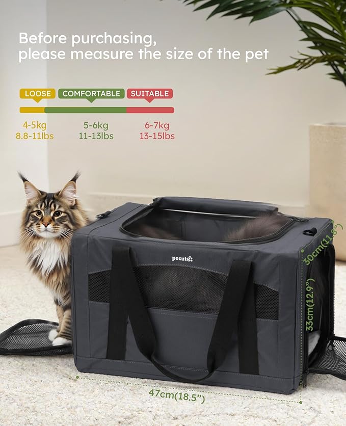 Pecute Cat Carrier Stable XL, Pet Carrier Breathable and Portable, Cat Carriers Bag with Scientific Hidden Partition, Dog Carrier Suitable for Travel and Outing, Gray