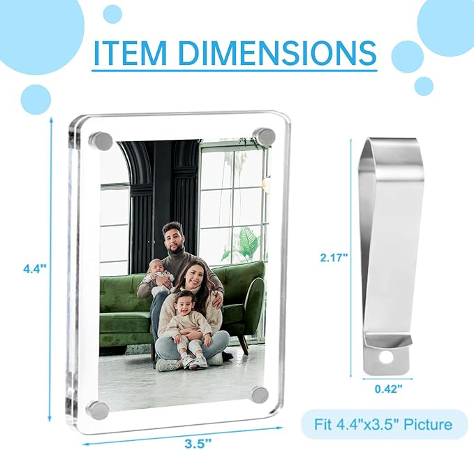 2 Pack Magnetic Car Visor Photo Holder – Personalized Acrylic Clip for Family, Pets, Travel Pictures – Easy Snap-On Car Accessory for Sun Visor (2 Pack, 3.5''x4.4'')