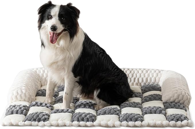 Calming Dog Bed Mats, Thick Flannel Mat for Pets Dog Pad, Washable Non-Slip Couch Protector Pet Friendly Dog Mat for Couch and Sofa(Bluegrey&White-33.45" x 30.71")