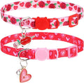 PUPTECK Breakaway Cute Cat Collar with Bell Charm for Kitty, 2 Packs Adjustable Kitten Collars Rose and Love Pattern, Red Pink Heart, 7.8-11.8 in