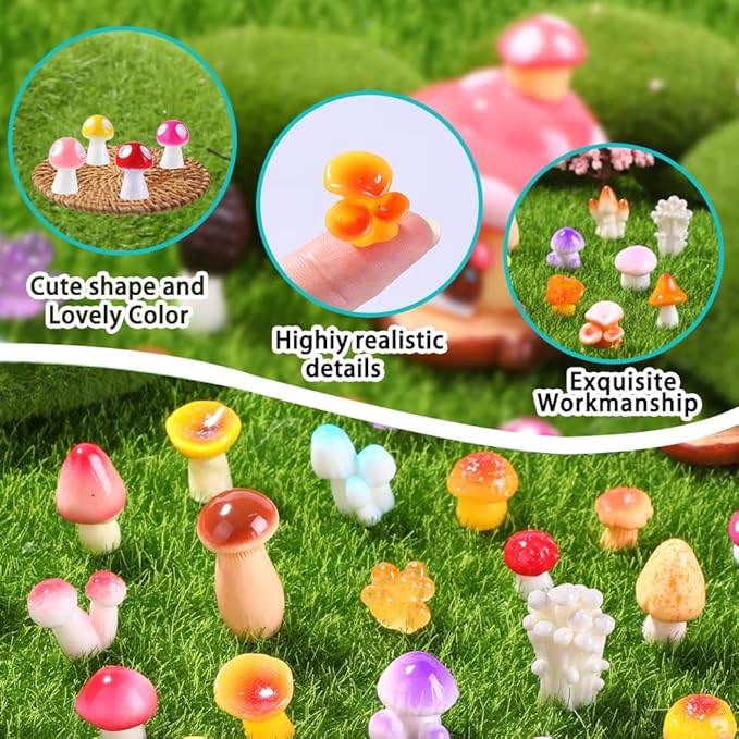 DIYDEC 80pcs Mini Resin Mushroom 80 Style Miniature Mushrooms Figures to Hide Small Tiny Resin Mushrooms Bulk for Dollhouse Decor Micro Fairy Garden Landscape Aquarium Tiny Party Favor Toys