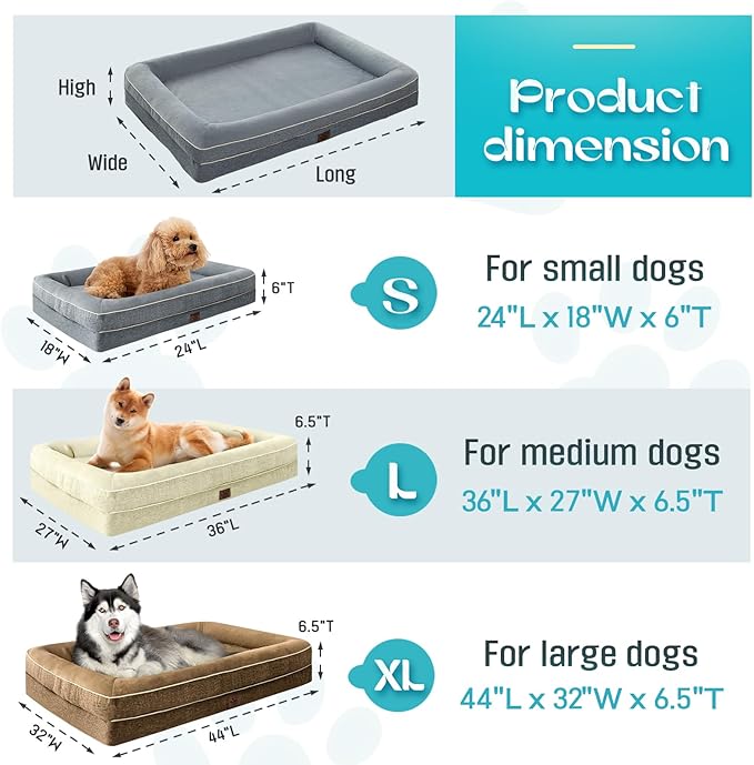 Waterproof Memory Foam Dog Beds for Small Dogs Non-Slip Orthopedic Dog Beds Washable Couch Pet Bed with Removable Cover (Brown, Small)