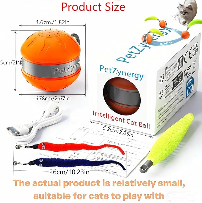 Interactive Cat Toy Ball Automatic Interactive Cat Toys for Indoor Cats with 3 Tails Birdsong 3 Modes Newly Upgraded Speedy 2.0 Tail Cat Toys for Kitten/Medium/Large Cats to Keep Them Busy(Orange)