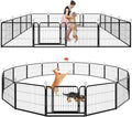Dog Playpen Outdoor Extra Wide 16 Piece Panels Heavy Duty Dog Fence 24" Height Anti-Rust with Doors Portable for RV Camping Yard, Total 29FT, 68 Sq.ft, Snowy Black