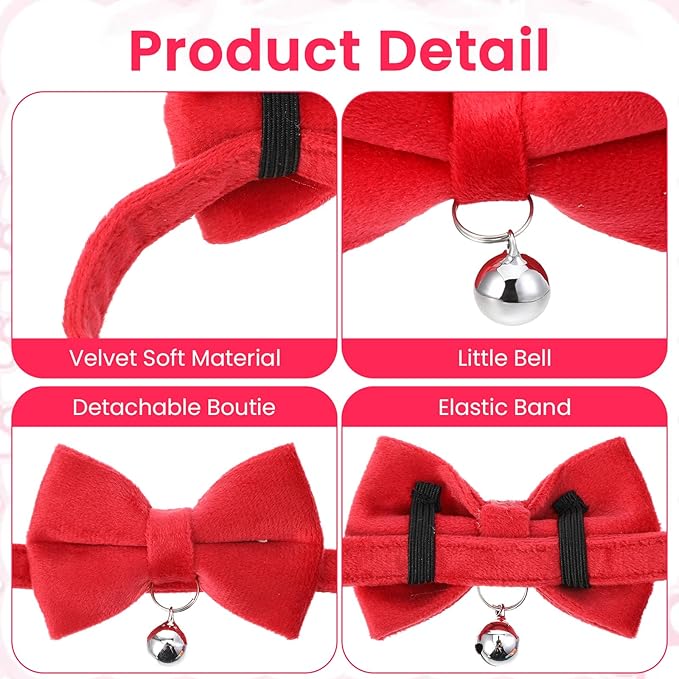 20 Pcs Cat Bowtie Collars with Bell, Solid Colors Kitten Bow Breakaway Cat Bowtie for Boys Girls, Adjustable Pet Collar with Safety Buckle Kitten Puppy Pet Accessories