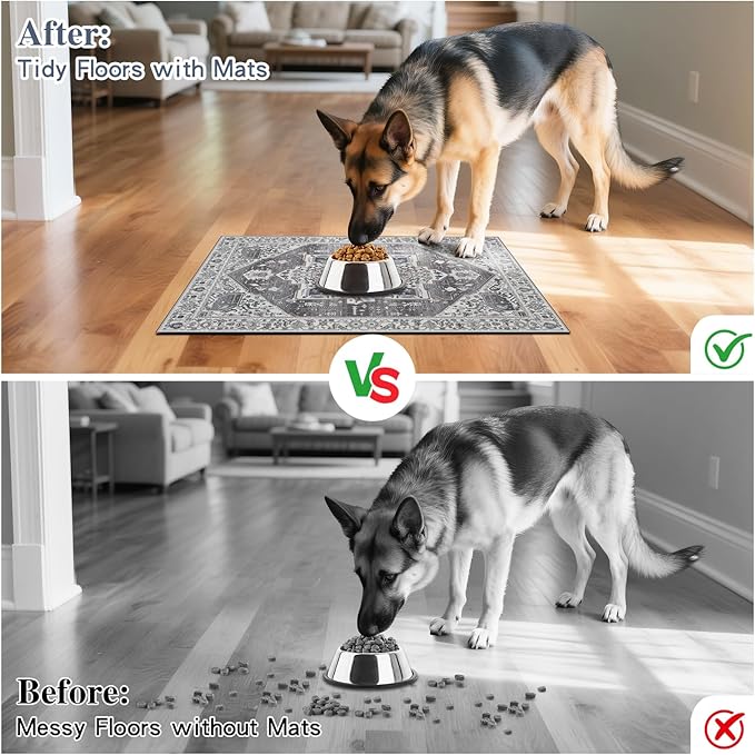 famibay Dog Food Mat, Absorbent Cat Dog Mats for Food and Water, No Stains Quick Dry Pet Cat Bowl Mats with Non Slip Backing, Boho Pet Feeding Mat for Floor Waterproof 16"x24"