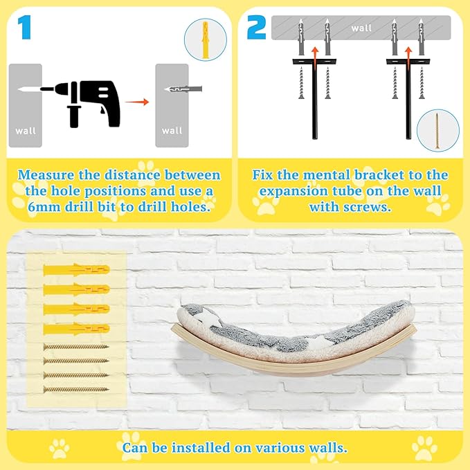 Cat Wall Shelves - Set of 4 Cat Wall Furniture, Curved Cats Shelves and Bridge Ladder & 2 Steps for for Sleeping, Playing, Climbing, and Lounging Modern Furniture for Cats