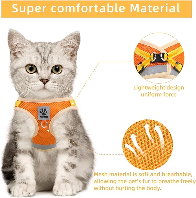 Cat & Dog Vest Harness - All Weather Mesh, Reflective Strap, Step-in Adjustable for Small Cats & Dogs (Orange, XS)