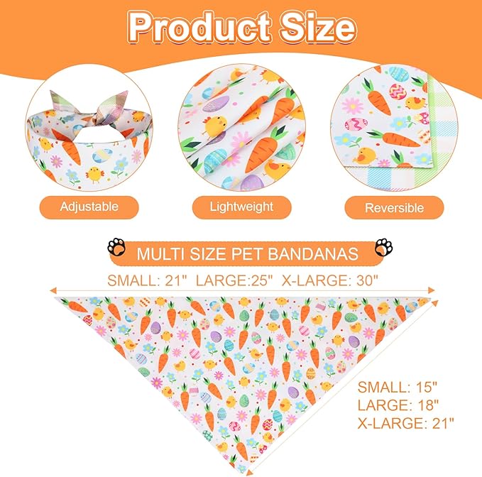 Easter Dog Bandana Large 2PCS, Colorful Scarf for Boy and Girl, Durable Triangle Reversible Bibs Handkerchief for Puppy Pet
