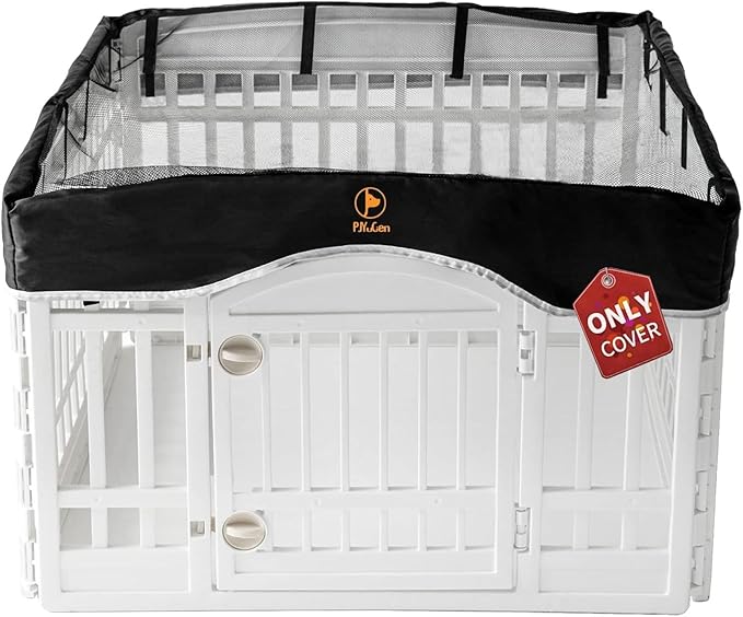 PJYuCien Dog Playpen Mesh Top Cover, Fits 36 Inch 4 Panels Regular Square Plastic Exercise Pet Pen, Telescopic Buckles Connections, Black (Note: Cover Only, Fence Not Included)