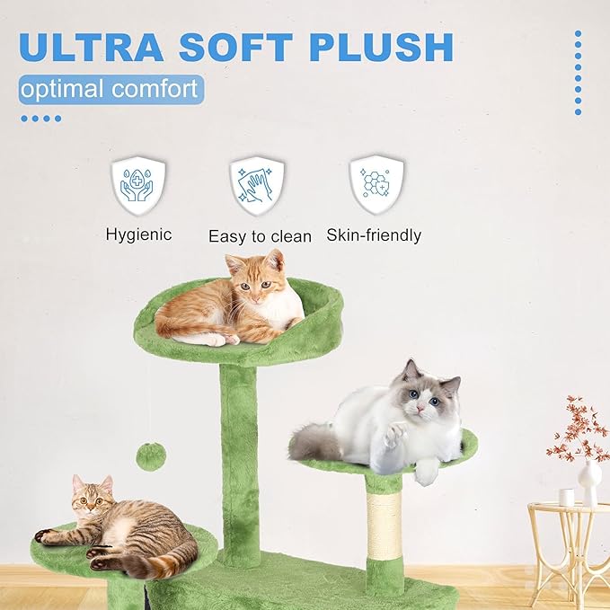 FDW | 70" Cat Tree Tower | Green | Multi-Level Indoor Activity Center with Sisal Scratching Posts, Condos, Plush Perches, Hanging Cat Toys | Sturdy, Easy to Assemble | for Kittens & Adult Cats