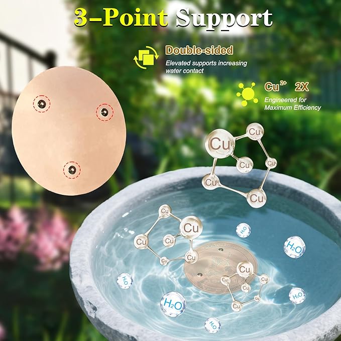 TIANCENTRAL H Bird Bath Copper Disk 2PCS-99.99% Pure Copper Cleaning Disk with Triple-Point Support 1mm Reinforced Water Purification Disk for Bird Baths,4 Inch
