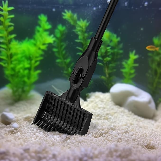 Lpraer Multifunction 7 PCS Aquarium Cleaning Tools Bundle Kit Set Adjustable Fish Tank Cleaner w/Long Telescopic Extended Handle,Fish Net,Algae Scraper, Sponge Pad, Gravel Rake & Cleaning Brush