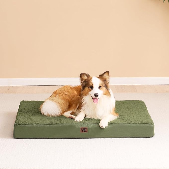 EHEYCIGA Orthopedic XL Dog Beds for Extra Large Dogs with Removable Washable Cover for Crate, Dark Green, 41x27