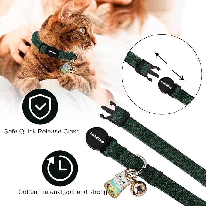 Cat Collar,2 Pack Holiday Cat Collars Breakaway with Bell, DOGWONG Safety Buckle Red Green Christmas Cat Collar for Girl Boy Cats and Small Dogs，Adjustable 7-12 Inch,Pet Supplies Accessories