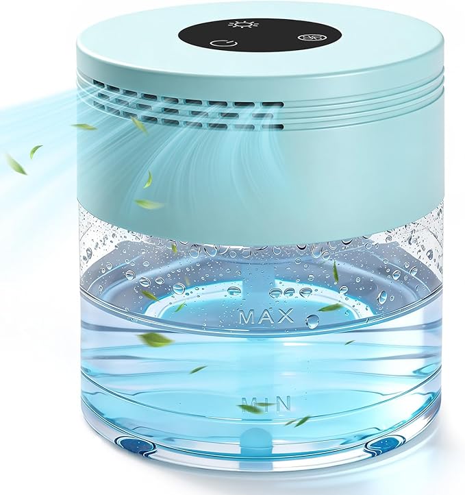 Water Air Purifiers for Home, Water Based Air Purifier Fits Essential Oil, Air Washer Purifier with 8 LED Lights, 24H Auto Shut-off, 3 Speeds, Air Revitaizer for Bedroom Office Living Room Pets Smoke