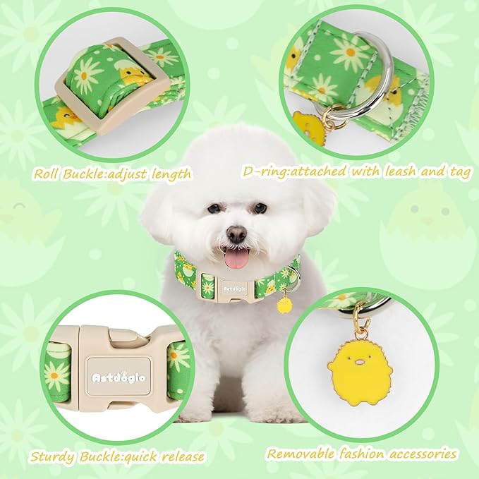 Easter Dog Collar for Large Dogs, Easter & Spring Theme Large Dog Collar with Cute Chick Hatching Pattern, Adjustable Easter Dog Collars Girl Boy Collar for Dogs -L